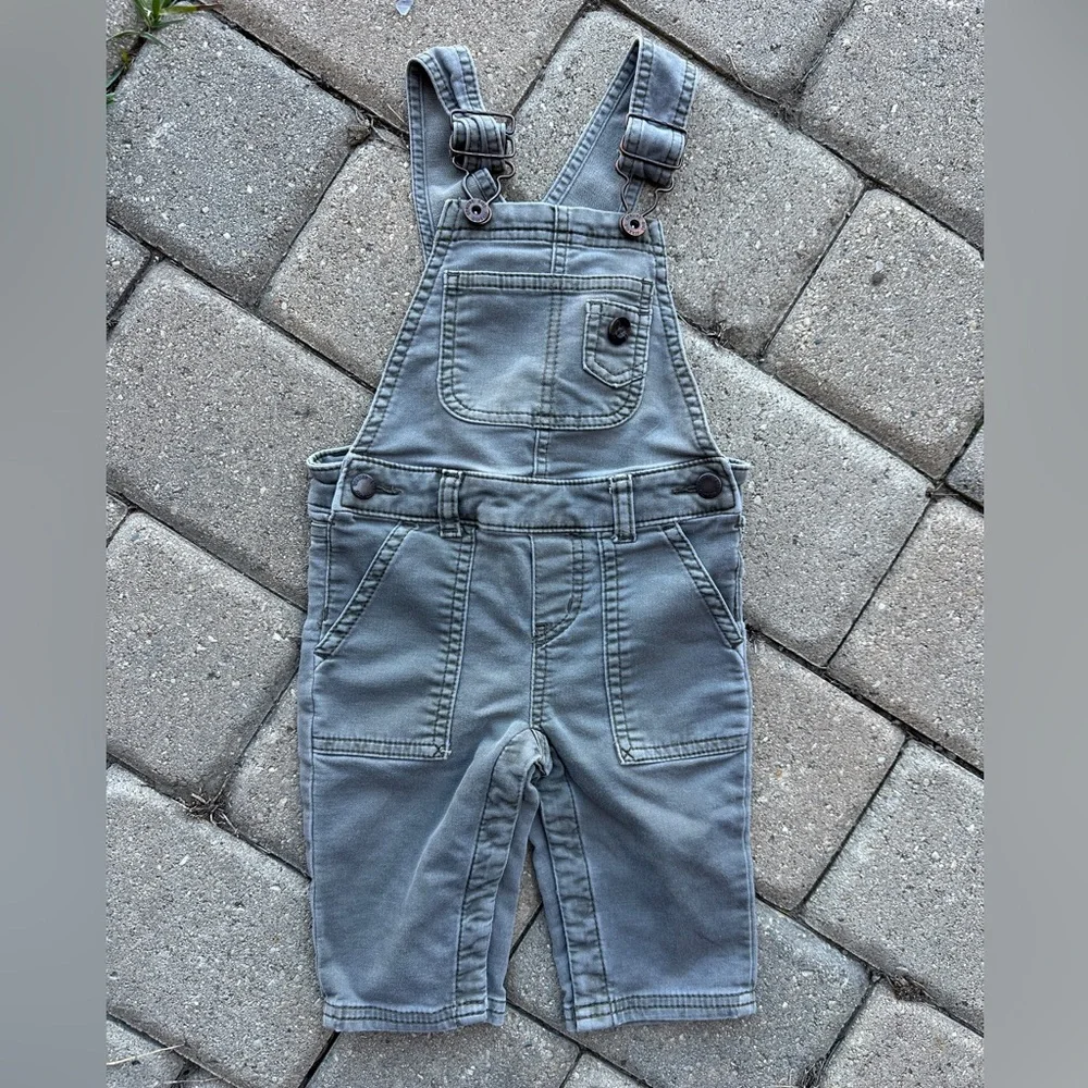 12mo Gray Pull-On Overalls with Front Bib Pocket - Picture 1 of 3